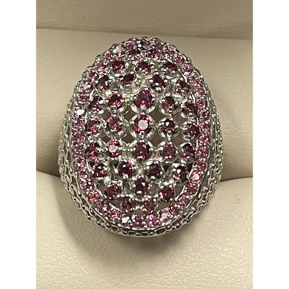 Stunning Sterling Silver Genuine Garnet Dome Ring Signed 925 Size 7 NWOT - Picture 1 of 8